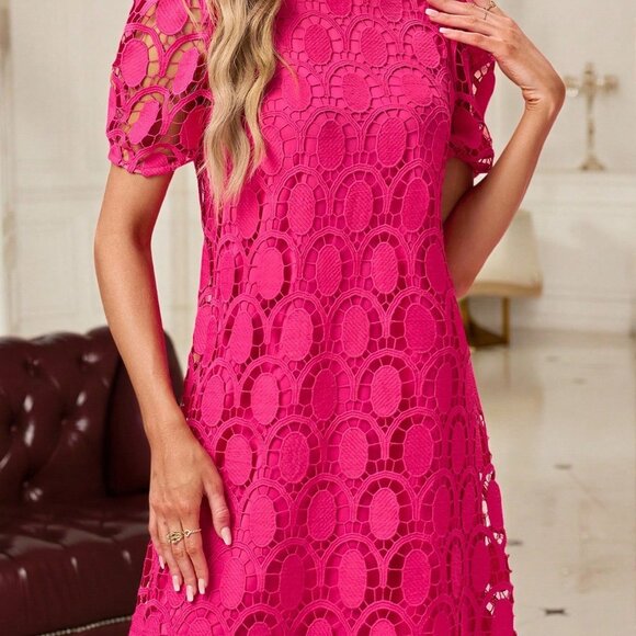 Hot Pink Elegant Women's Lace A-Line Valentine's Day Dress - Picture 5 of 7